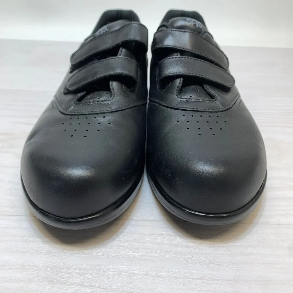 SAS Me Too‎ Black Leather Hook Loop Walking Shoes Womens Size 9 WW Comfort